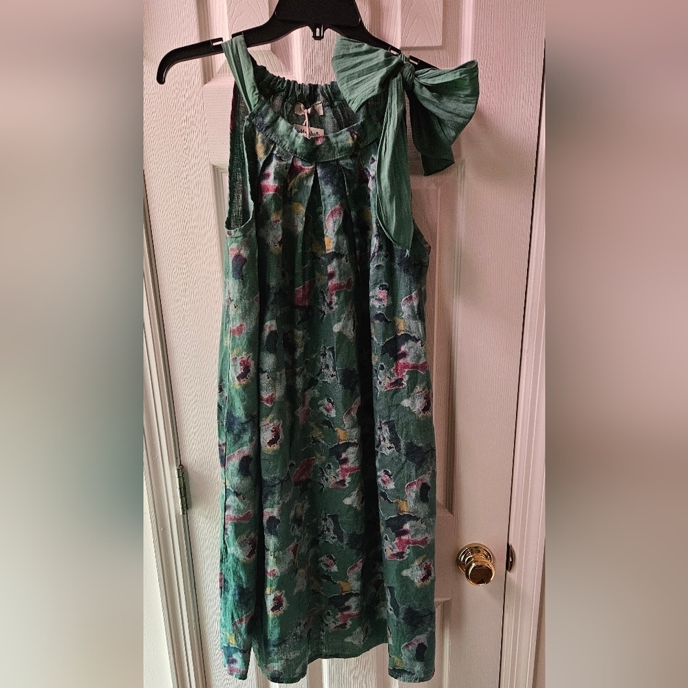 Bellambra - NWT - Teal Green Patterned Linen Dress - Size Large